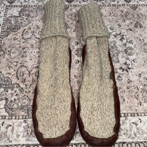 Acorn The Original Slipper Leather Rag Wool Sock Men 12-13 Cream High Cabincore